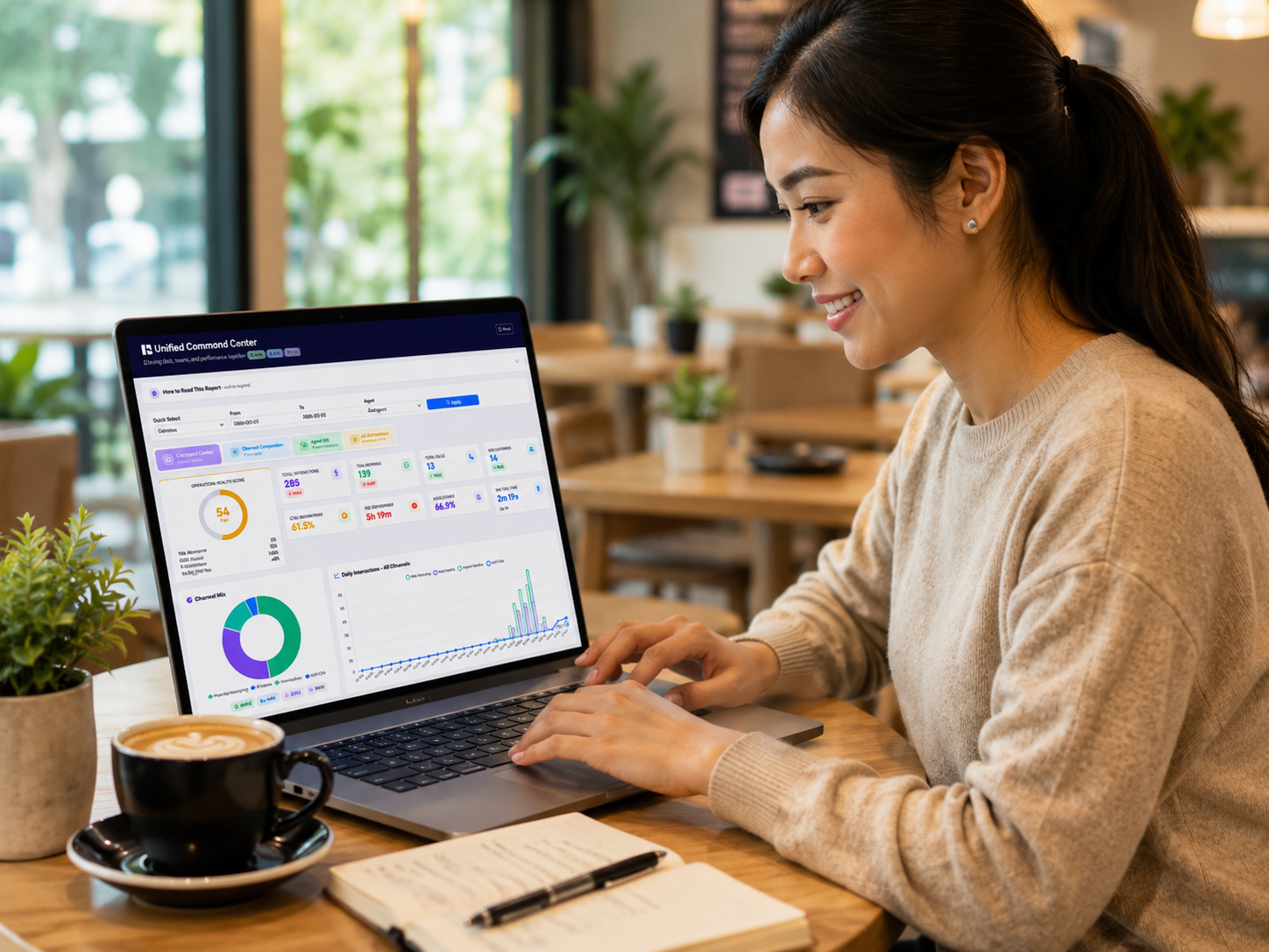 Unified agent KPI dashboard for calls WhatsApp replies and talk time